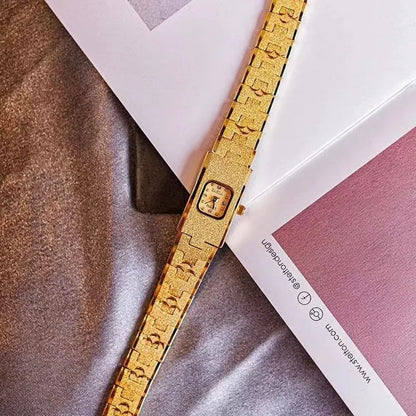 High quality 24K gold no fade brass band women watches diamond small dial square fashion luxury wristwatch for lady retro