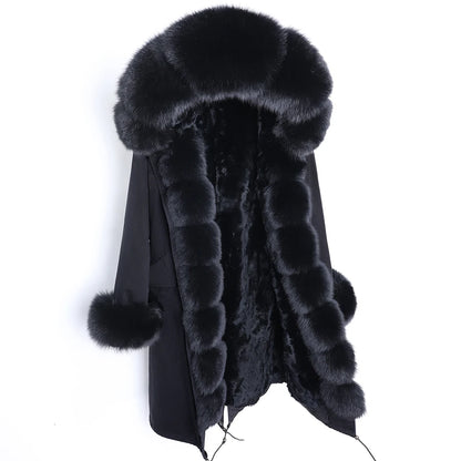 2024 Maomaokong Women coat parkas natural Fox fur collar real Fur coat X-Long jacket Rabbit fur lining winter coats 2021