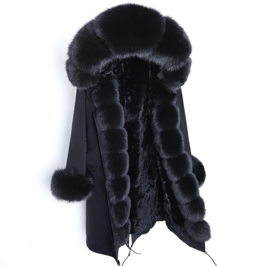 2024 Maomaokong Women coat parkas natural Fox fur collar real Fur coat X-Long jacket Rabbit fur lining winter coats 2021