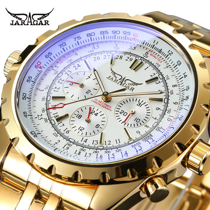 JARAGAR  Men  New Coming Big Face  Automatic Watches Stainless Steel Luxury Man Wristwatches