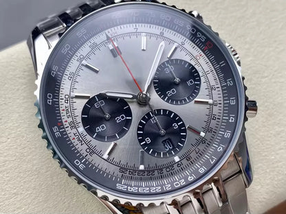 Men's Luxury Timing Watch 43mm Six Eye Exquisite Stainless Steel Strap  Aviation Designer Customized Watch