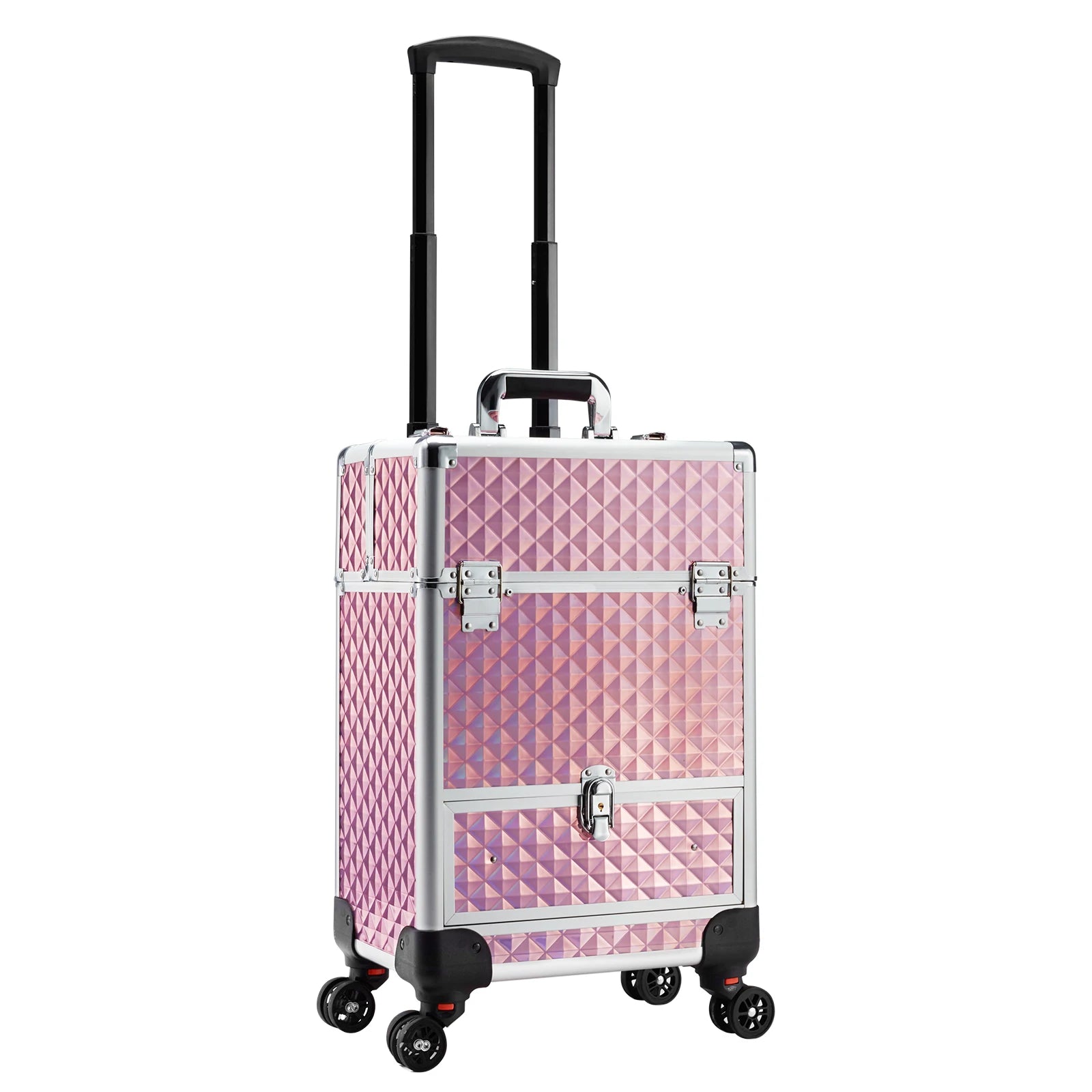 2025 Portable Makeup Case with Large Capacity Drawer Open Closure Train Case Trolley Organizer for Beauty Professionals