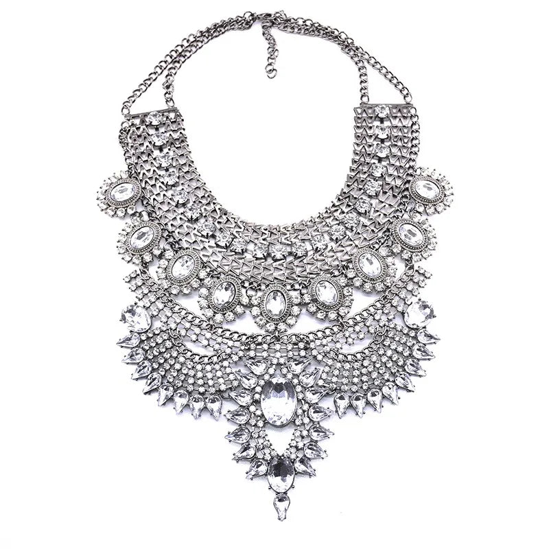 Indian Fashion Silver Plated Vintage Statement Large Necklace Women Boho Ethnic Maxi Big Collar Chunky Choker Necklace Jewelry