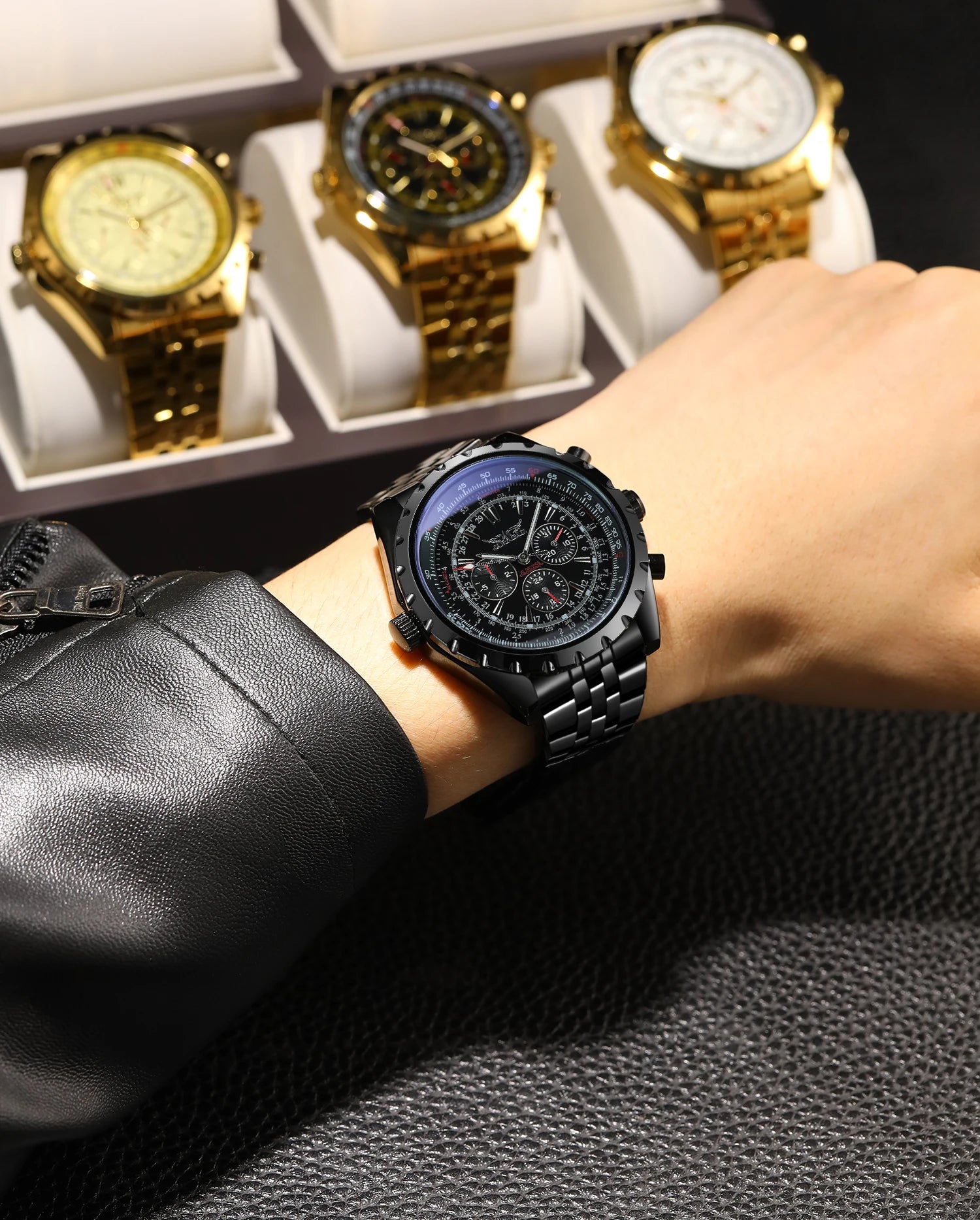 JARAGAR  Men  New Coming Big Face  Automatic Watches Stainless Steel Luxury Man Wristwatches