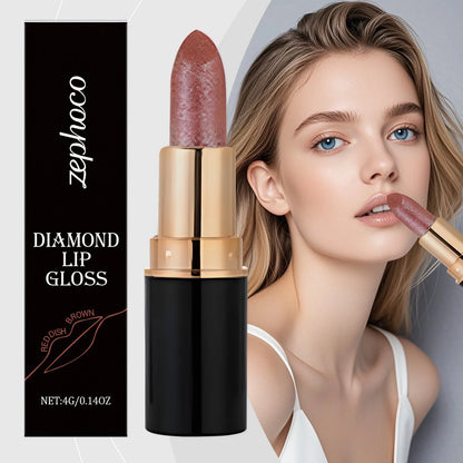 Zephoco Red Brown Diamond Glitter Lip Gloss Lipstick-Fashion Moisturizing Long-Lasting Gloss Smooth & Easy to Apply