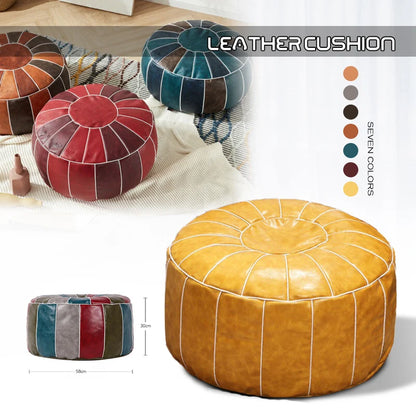 Moroccan Futon Oil Wax Faux Leather Seat Covers Mandala Embroidered Round Cushion Cover Living Room Decor Tatami Footstool Cover