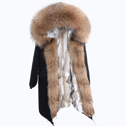 2024 Maomaokong Women coat parkas natural Fox fur collar real Fur coat X-Long jacket Rabbit fur lining winter coats 2021