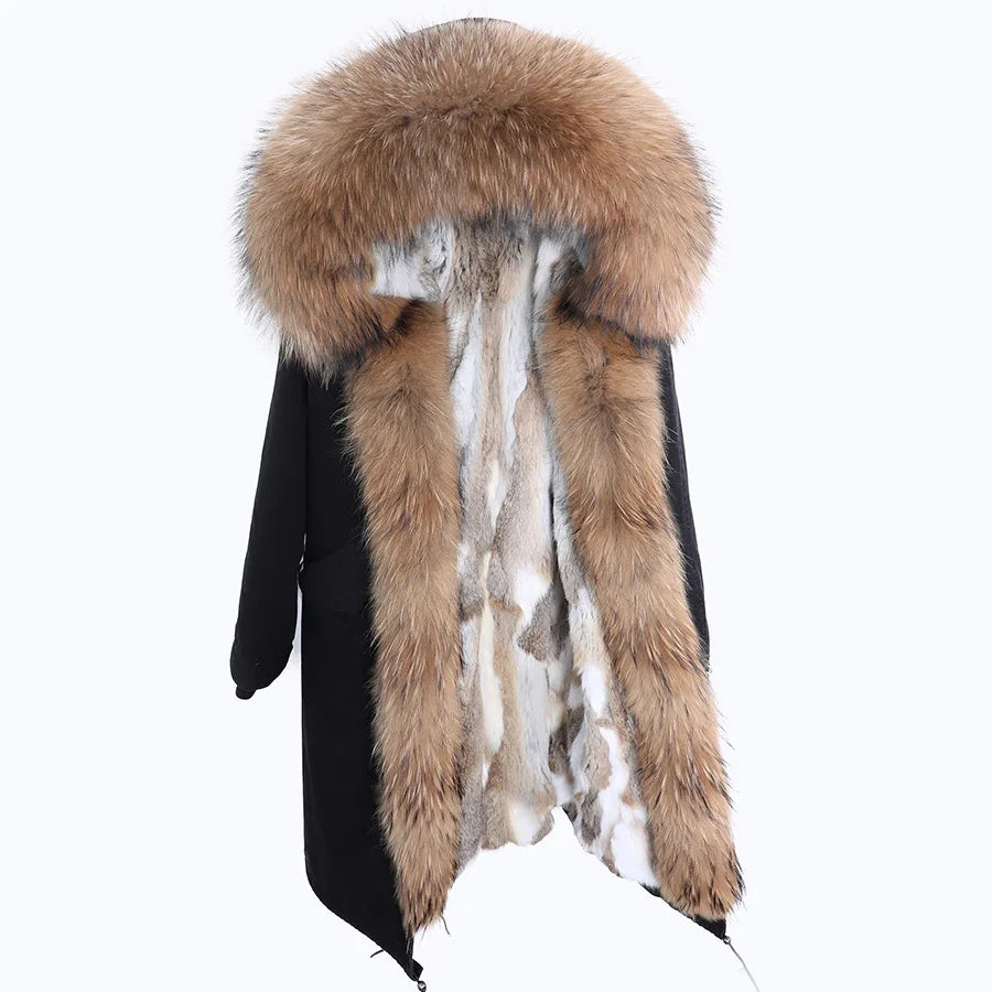 2024 Maomaokong Women coat parkas natural Fox fur collar real Fur coat X-Long jacket Rabbit fur lining winter coats 2021