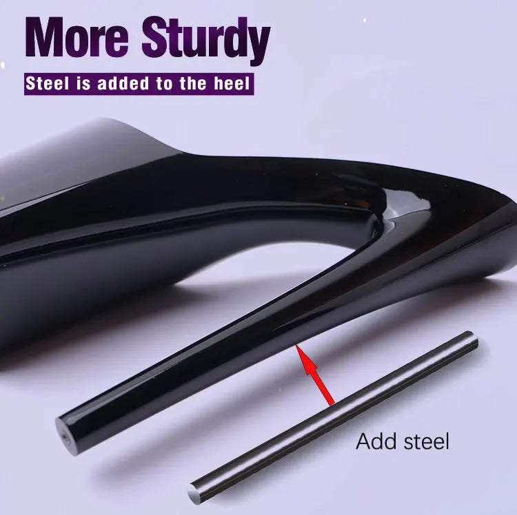 New 13 cm Thin Heel Black European and American Versatile Thin Heel Sexy Fetish Round Head Fashion Large Size Pole Dance Exotic