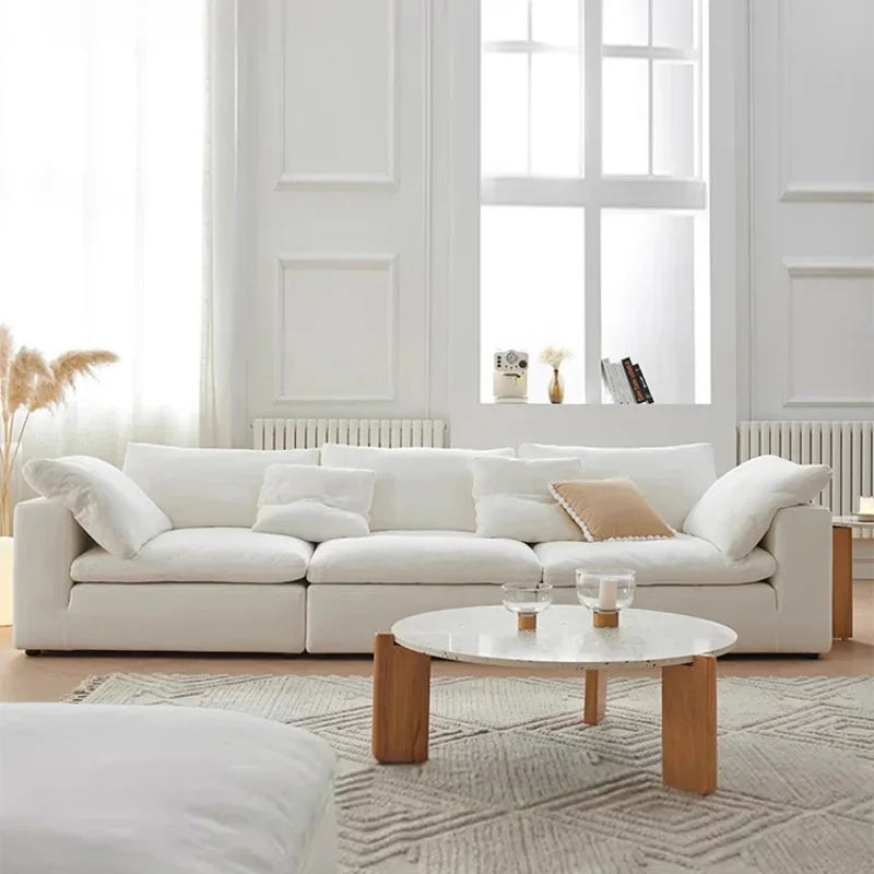 Wabi-Sabi Modern Furniture Square Sponge Upholstered Sectional Sofa Set Blended Cotton Linen Cover Eco-Friendly Durable...