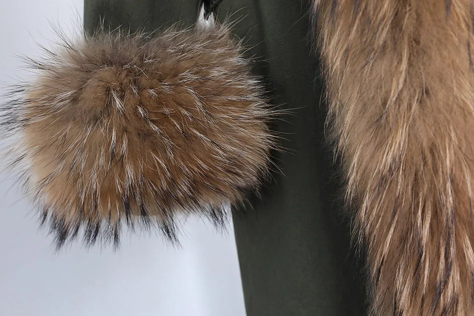 2024 Maomaokong Women coat parkas natural Fox fur collar real Fur coat X-Long jacket Rabbit fur lining winter coats 2021