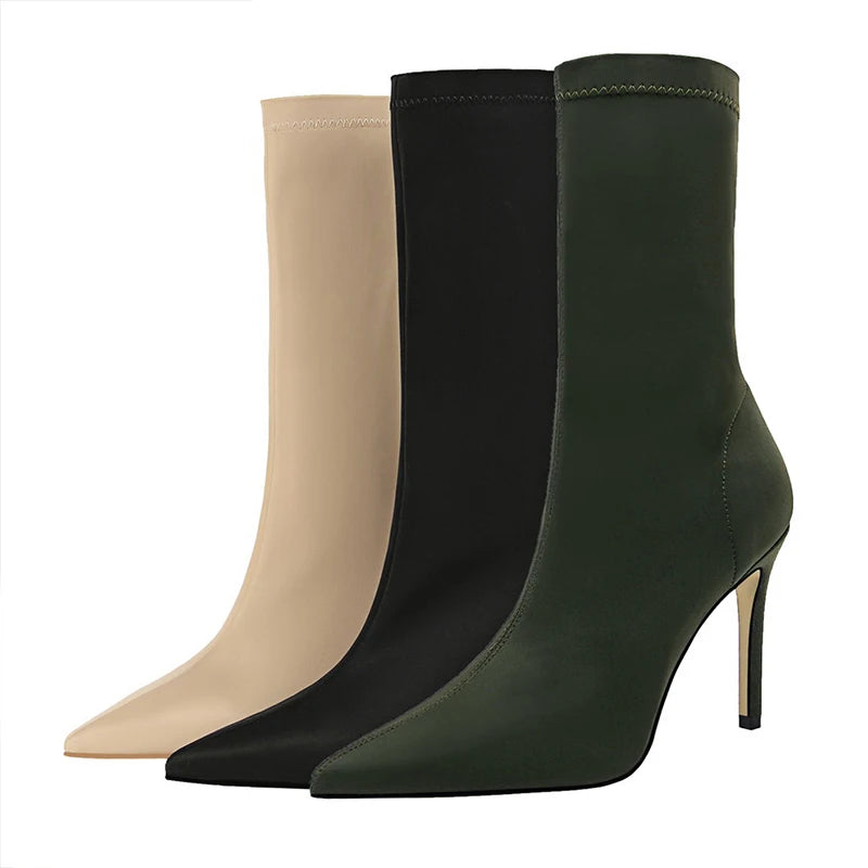BIGTREE Shoes Women Boots Fashion Ankle Boots Pointed Toe Stretch Boots Autumn Stiletto Socks Boots High Heels Ladies Shoes 2021
