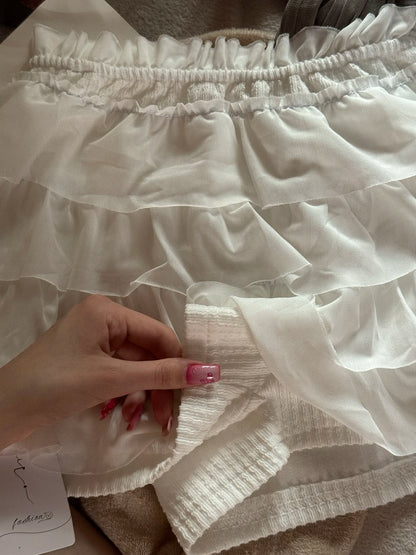 SBM New 2024 2 Piece Matching Sets Elegant Outfits Tie Front Tops and Skirt Co-ord Sets Fashion Y2k Ruffle Tiered Mini Skirts