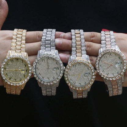 Brand Hip Hop 18k Gold Plated Steel CZ Diamond Wrist Men Watches