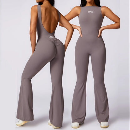 Women's Bodysuit Jumpsuit Hollow Casual Workout Wear Skinny Fit Tummy Control Solid Scrunch Butt Flare Leg Legging Jumpsuit