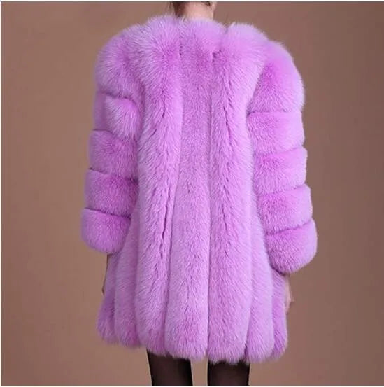 2018 New Hot Winter Women's Fur Coat Factory Supply Fashion Faux Fox/Rabbit Fur in White and Pink Plus Size