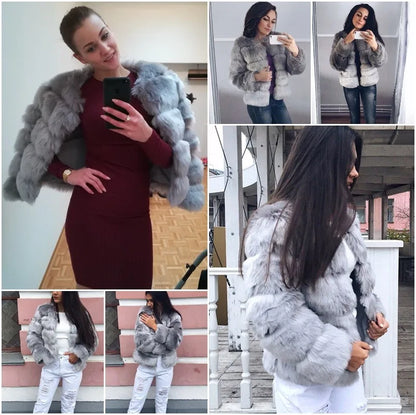 2018 New Hot Winter Women's Fur Coat Factory Supply Fashion Faux Fox/Rabbit Fur in White and Pink Plus Size