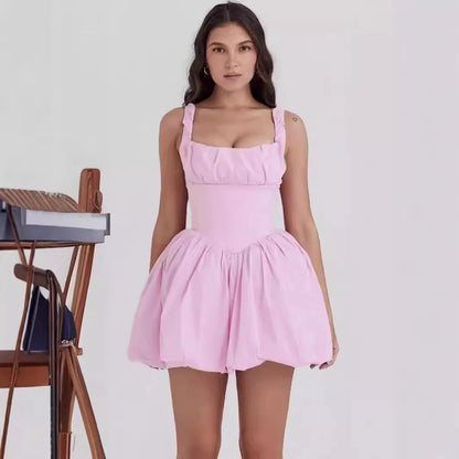 Sweet Square Collar Tunic Slim Slip Mini Dress For Women Empire Lace Dress