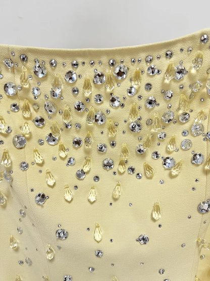 LS2656 Ladies Casual Dress Solid Square Neck Long Sleeve Crystal Party Luxury Dresses Women Elegant