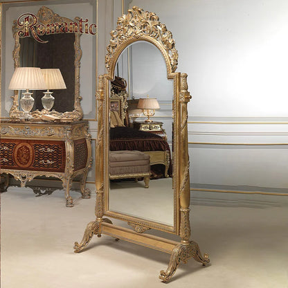 French Classical Style Solid Wood Bedroom Furniture Set with Antique Gold Leaf Decoration and Luxurious Antique Bed - Kimlud