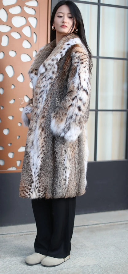 New Winter Thick Women bobcat Coat for Sale Overcoat Clothing Leopard cat Coat Plus Size Long Coats with Pockets Trend