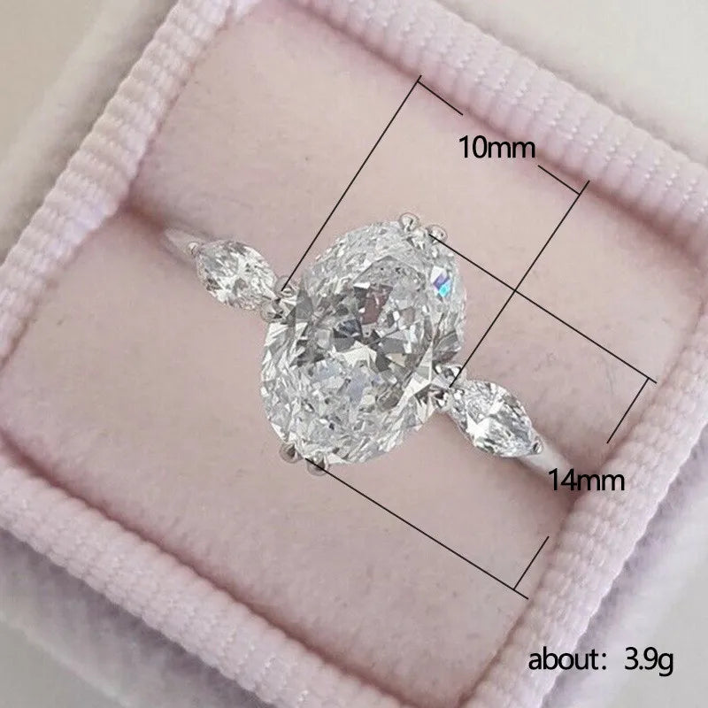 925 Sterling Silver Oval Cubic Zirconia Crystal Rings for Women Stylish Female Accessories Party Finger Ring Luxury Jewelry