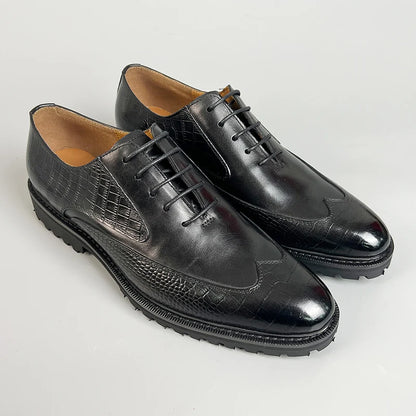 Men Dress Formal Shoes Genuine Leather Office Shoe for Business Social Elegant Handmade Printing Oxfords Lace up Shoes