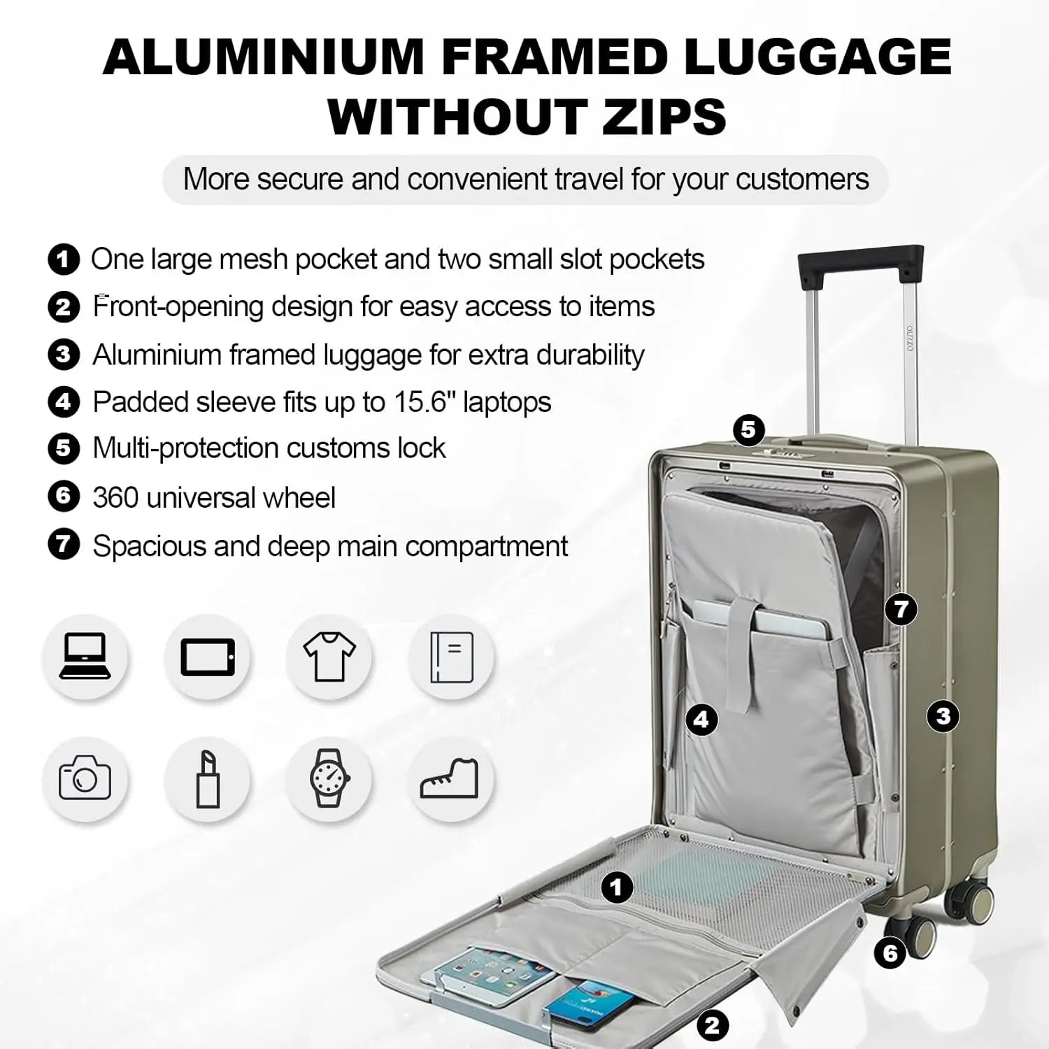 20-inch Front-Opening Grey PC Carry-On Suitcase with TSA Lock Lightweight Durable Luggage for Business Travel & Personal...