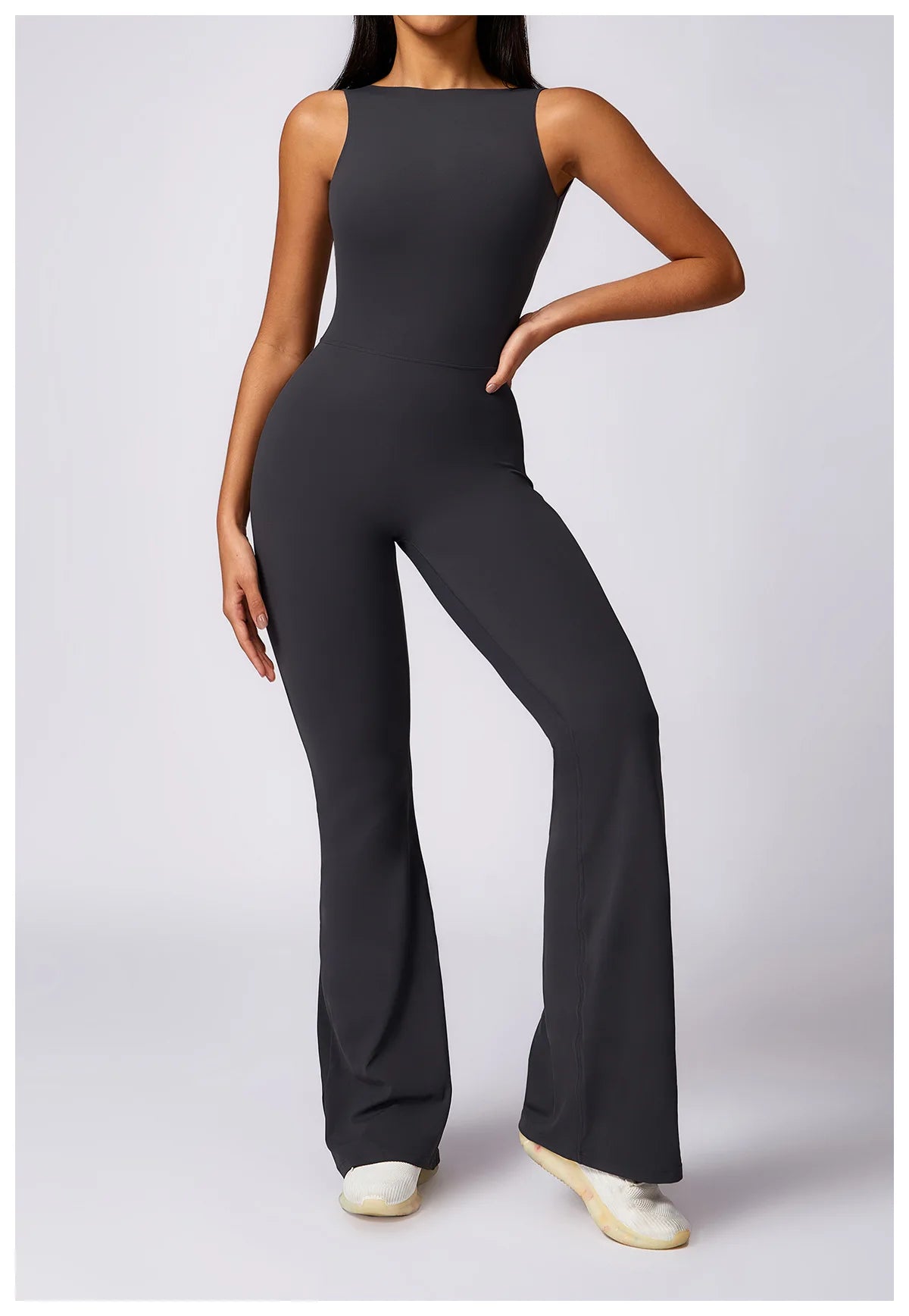 Women's Bodysuit Jumpsuit Hollow Casual Workout Wear Skinny Fit Tummy Control Solid Scrunch Butt Flare Leg Legging Jumpsuit