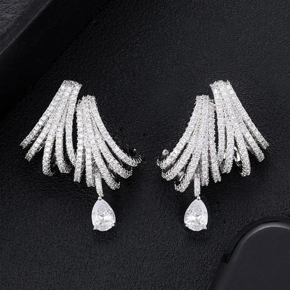 GODKI Luxury DOUBLE CLAWS STUD Earrings for Women Wedding Trendy Cubic Zircon Indian Party Jewelry GIFT