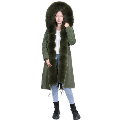 2024 Maomaokong Women coat parkas natural Fox fur collar real Fur coat X-Long jacket Rabbit fur lining winter coats 2021