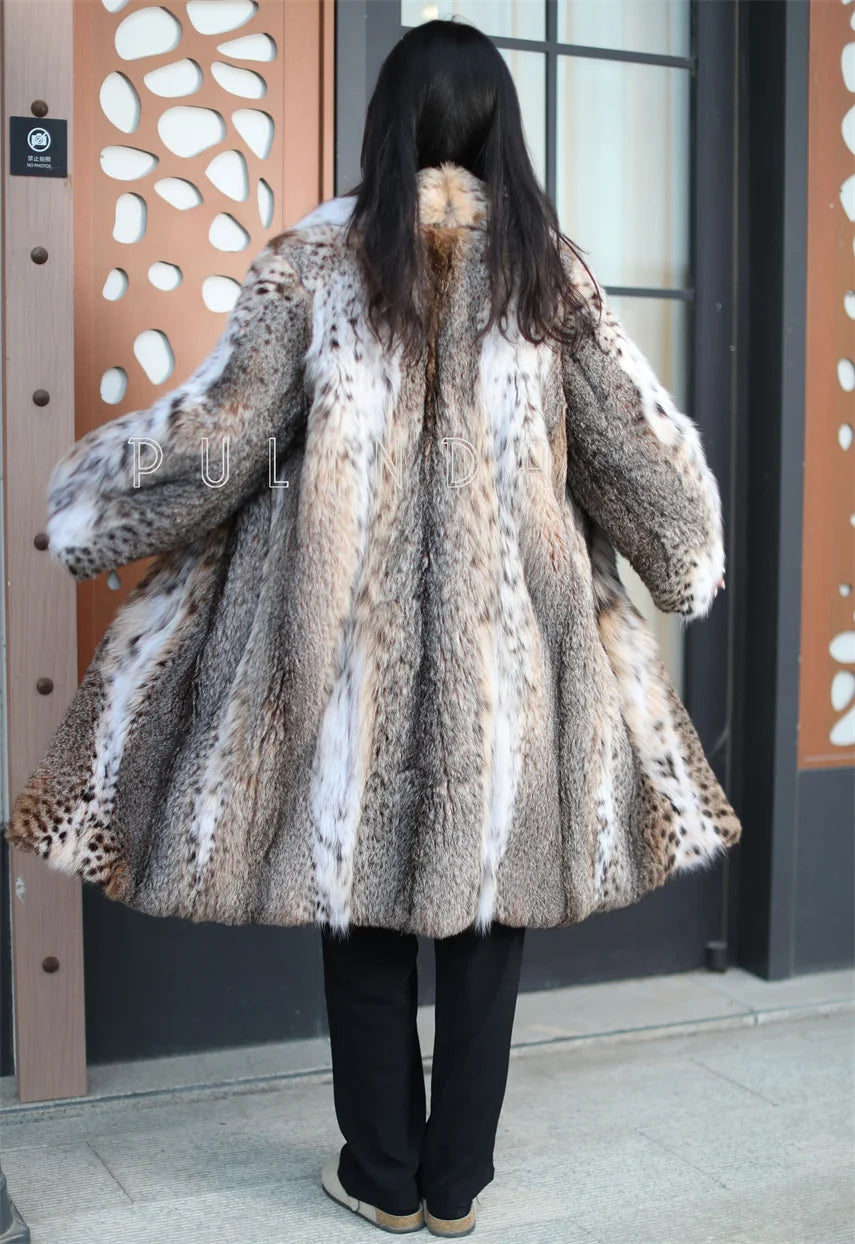 New Winter Thick Women bobcat Coat for Sale Overcoat Clothing Leopard cat Coat Plus Size Long Coats with Pockets Trend