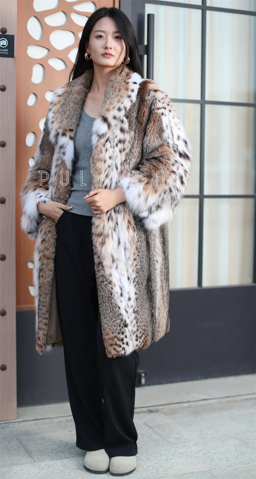 New Winter Thick Women bobcat Coat for Sale Overcoat Clothing Leopard cat Coat Plus Size Long Coats with Pockets Trend