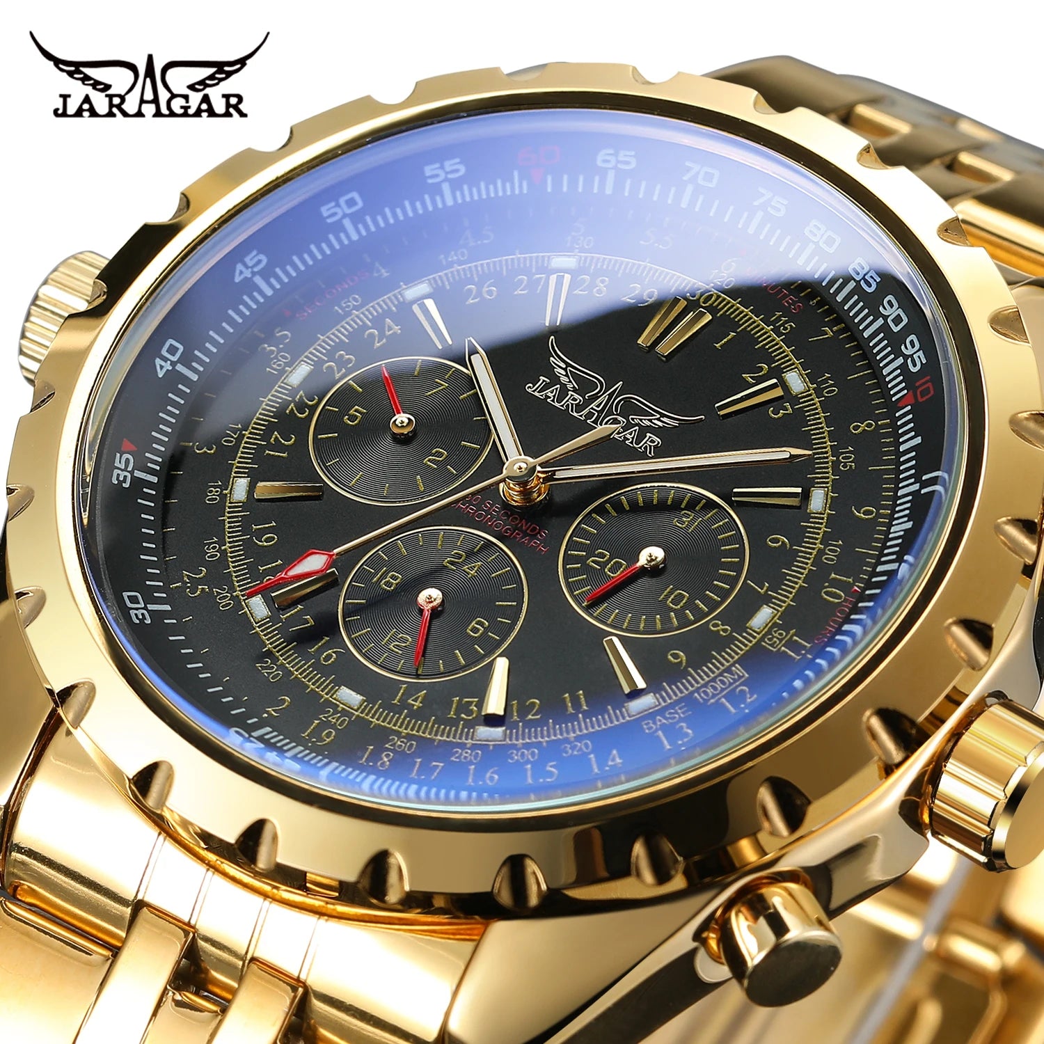 JARAGAR  Men  New Coming Big Face  Automatic Watches Stainless Steel Luxury Man Wristwatches
