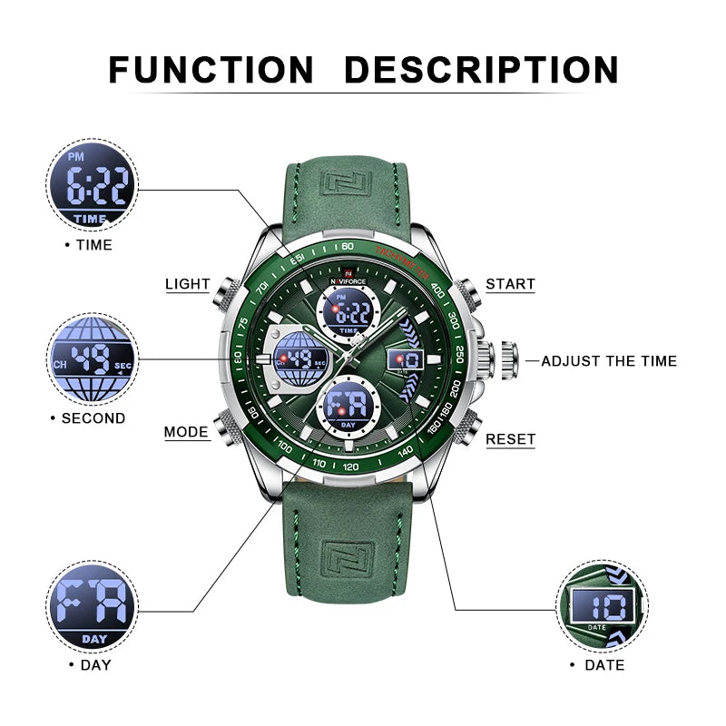 NAVIFORCE Fashion Military Watches for Men Luxury Original Sports Chronograph Watch Waterproof Quartz Clock Digital WristWatch - Kimlud
