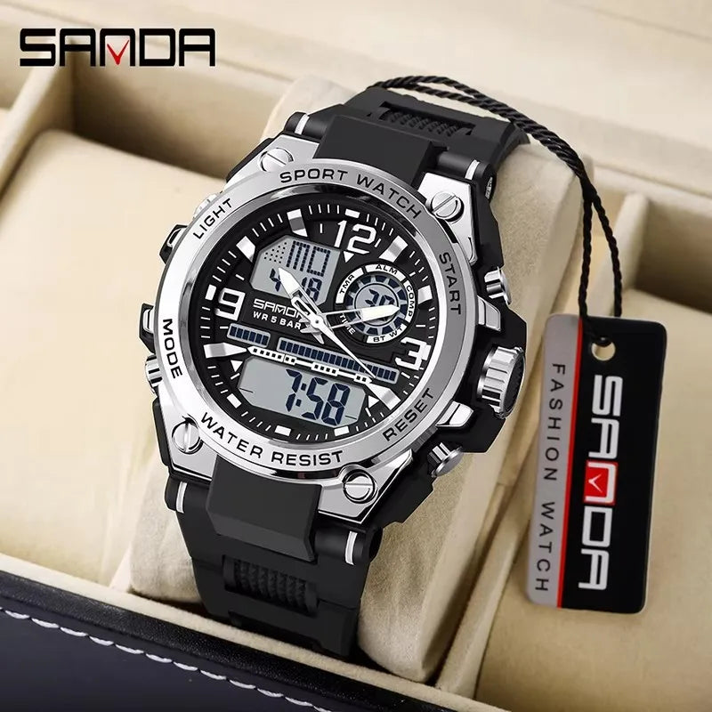 SANDA 6024 2025 Top Brand Men's Digital Watches 5ATM Waterproof Sport Wristwatch Quartz Watch for Men Clock Relogio Masculino - Kimlud