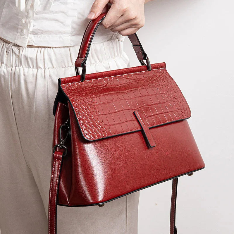 New Wholesale Vintage Women's Famous Designer Brand Genuine Leather Crocodile Print Double Shoulder Strap Luxury Handbag