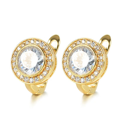 Kinel Trendy Round White Cubic Zirconia Stud Earrings For Women Gold Color CZ Ear Studs Personality Wedding Jewelry Gifts