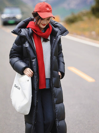 3,000 Camp New arrival 95 White Duck Down Small thickened Heattech Over Knee Mid Length Long Length Extreme Cold Down jacket Female Winter