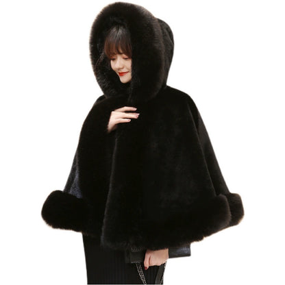 No. 19-Fall and Winter Bride Imitation Fox Fur Shawl Wedding Cloak Dress and Cheongsam Fur Cape Coat White Thick Women