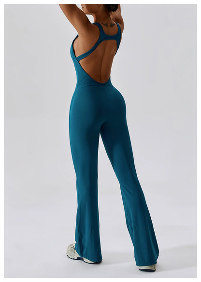 Open Back Quick-Drying Slightly Flared Dance Yoga Clothes Jumpsuit