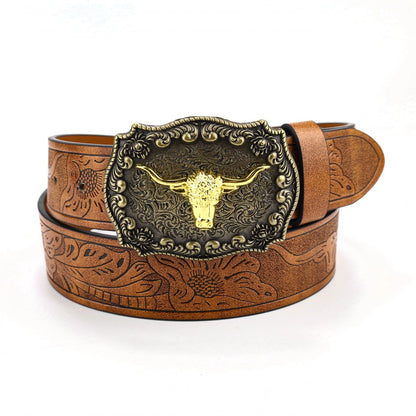 Denim Belt Cow Head Large Plate Buckle Trendy Denim Belt Cow Head