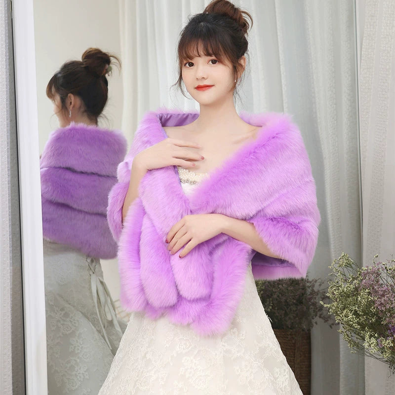 Xi Mother Fox Fur Wedding Dress Cape Coat Women's Shawl