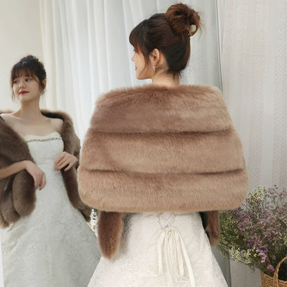 Xi Mother Fox Fur Wedding Dress Cape Coat Women's Shawl