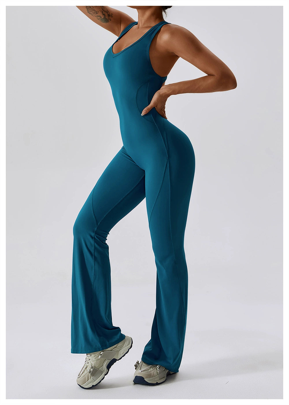 Open Back Quick-Drying Slightly Flared Dance Yoga Clothes Jumpsuit
