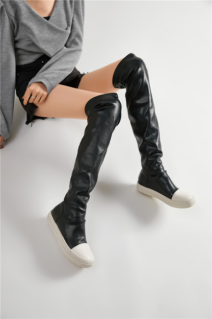 Boots All-Matching round Toe Flat Bottom Fleece-Lined over the Knee Boots