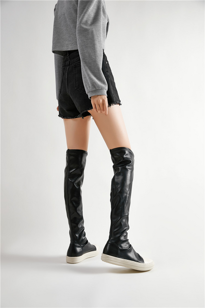 Boots All-Matching round Toe Flat Bottom Fleece-Lined over the Knee Boots