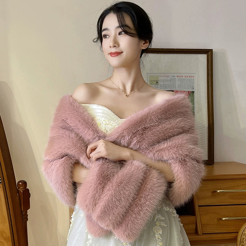 Xi Mother Fox Fur Wedding Dress Cape Coat Women's Shawl
