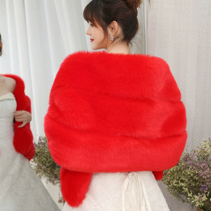 Xi Mother Fox Fur Wedding Dress Cape Coat Women's Shawl