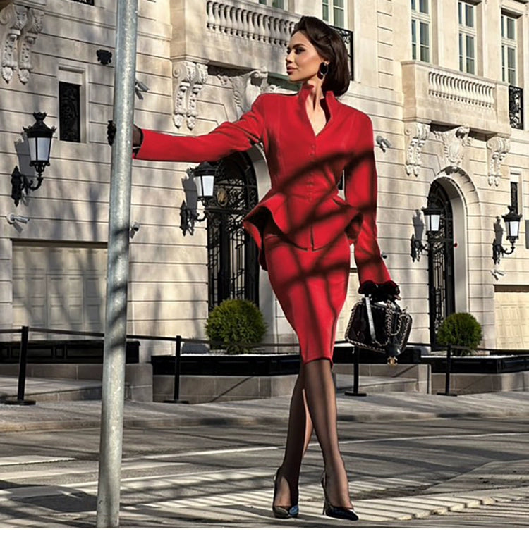 # Sisjuly# Fashion Fashion Elegance Business Style Button Long Sleeves Tops High Waist Mid Skirt Suit Women